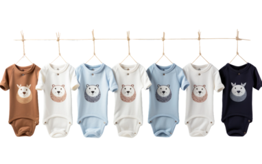 Infuse Your Nursery with Personalized Delight: A Row of Baby Onesies Waiting to Be Worn on White or PNG Transparent Background