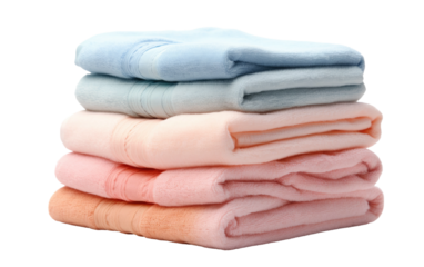 Stack of Soft Baby Towels in Various Soothing Pastel Hues on White or PNG Transparent Background