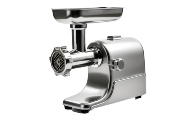 Stainless Steel Meat Grinder with Sausage Stuffer on White or PNG Transparent Background