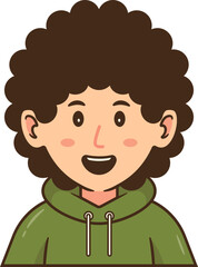 Male Business Avatar, Curly Haired Man Wearing a Hoodie