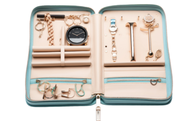 Stylish Travel Jewelry Organizer for Effortless Organization on White or PNG Transparent Background