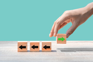business direction concept A new dimension in working with wooden blocks Create a competitive...