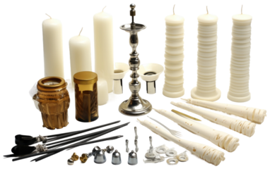 Vintage-Inspired Paraffin Wax Candle Crafting Set on White or PNG Transparent Background