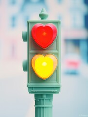 traffic light on the street shape heart in the city