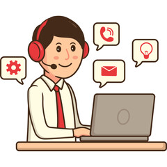 Fototapeta na wymiar Customer Services Cartoon Icon, Digital Marketing Assistant Cartoon