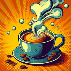 cup of coffee with steam pop art