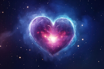 Cosmic Heart Astronomy in Indigo Blue Sky, Neon Lighting Heart Shape Love. Perfect for Valentine's...