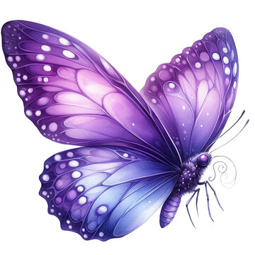 Purple Violet beautiful butterfly watercolor clip art illustration