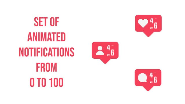 Set of Animated Social Media Notifications from 0 to 100