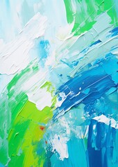 Abstract green blue white painting brush texture background, rough colorful acrylic painting banner for spring and home decoration.
