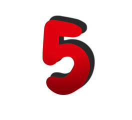 3d number 5 five in red color sign symbol numbers for design elements isolated on transparent background