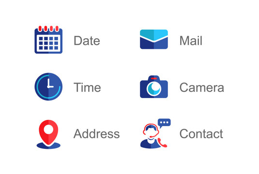 Modern icon vector set for website and apps. colorful icons and shortcut symbols Including location,calendar, date, time, camera, email and contact.
