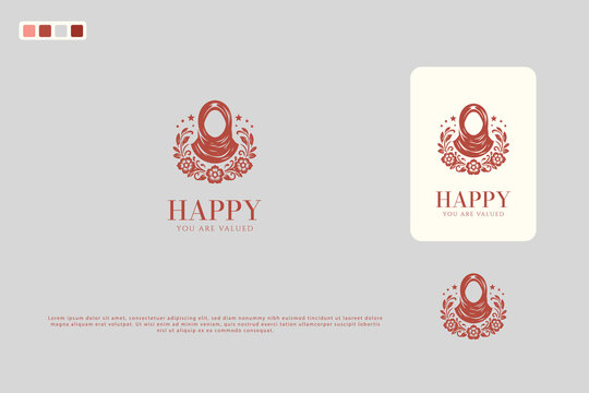Feminine beauty woman hijab natural vintage, classical and retro logo template