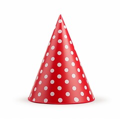 Bright party hat with white polka dots isolated on white. Festive accessory