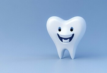 cartoon 3D tooth on a blue background, smiling
