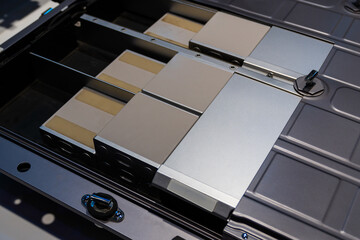 Close-up of lithium battery for electric vehicle
