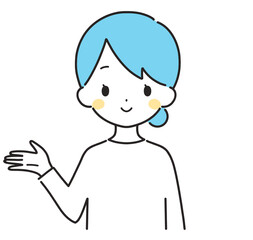 水色｜案内する私服の女性｜右手