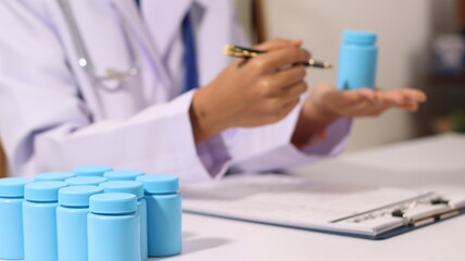 Initial AI illustration of a close-up of a female doctor's hand signing a medical document on a...
