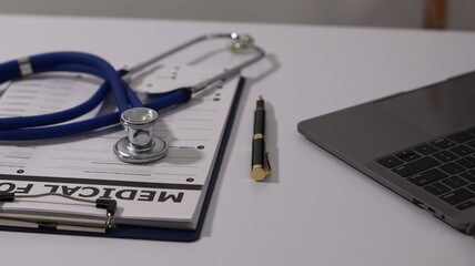 Initial AI illustration of a close-up of a female doctor's hand signing a medical document on a...