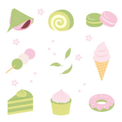 vector background with Sakura and Matcha sweets for banners, cards, flyers, social media wallpapers, etc.