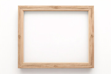 Leere h&ouml;lzerne Bilderrahmen-Attrappe isoliert auf transparentem Hintergrund, horizontale Landschaftsgrafik-Vorlage f&uuml;r Foto, Bild, Bild, Wandkunst, Text, Zitat. Rahmen aus hellem Eichenholz.