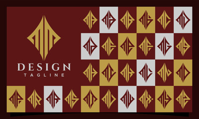 Elegant line sharp rhombus letter M MM logo design set - obrazy, fototapety, plakaty