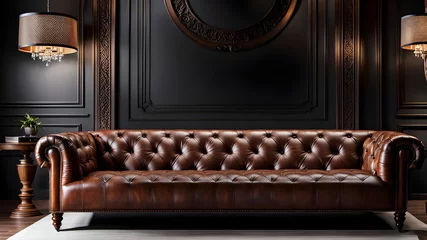 Deurstickers furniture closeup leather genuine fininshing sofa with light shade shadow. furniture showcase concept. © Smile Studio AP