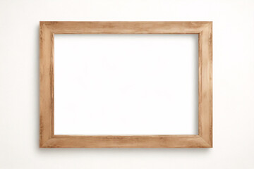 Leere h&ouml;lzerne Bilderrahmen-Attrappe isoliert auf transparentem Hintergrund, horizontale Landschaftsgrafik-Vorlage f&uuml;r Foto, Bild, Bild, Wandkunst, Text, Zitat. Rahmen aus hellem Eichenholz.