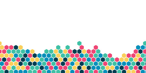 Grainy pattern composed of hexagons colorful. Honeycomb background. Isometric geometry abstraction.