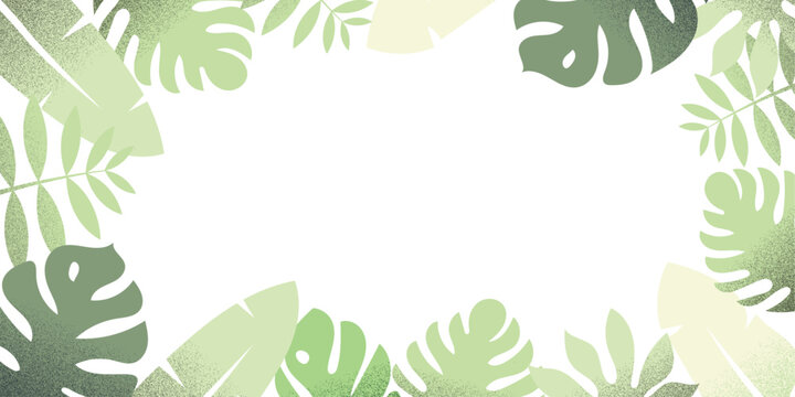 tropical leaves background. monstera, palm, leaf free white space for text. border design 