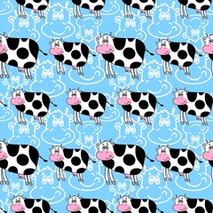 Fototapeta premium Cute cows switch back and forth. Hand drawn. Seamless animal animal pattern art asia baby backdrop background bear beautiful black cartoon character child childish china cute decor 