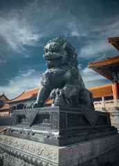 chinese stone lion statue in forbidden city