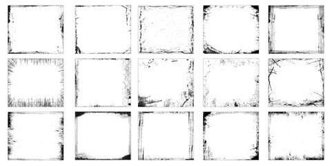 Set of Grunge border frame. Abstract monochrome background. Image includes a effect the black and white. Collection of urban 15 grunge textures. Dirty and distressed paint on old wall. 