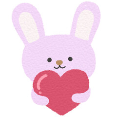 Cute pink rabbit hugging heart