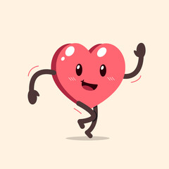Cartoon heart character running for design.