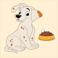 Happy Cute Dog with Dog food Illustration