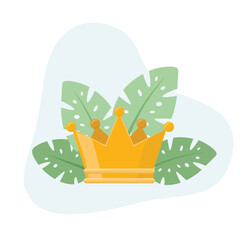 Crown flat vector Illustration Icon decorated with leaves for web use for luxury, nobility, royalty.