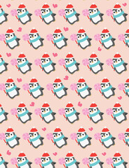 Vector illustration editable cute Penguins gift pack or wall pattern template