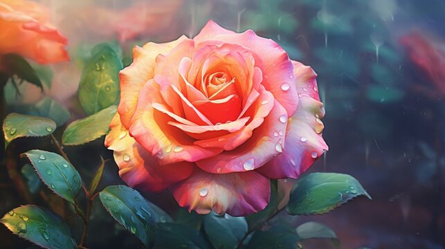 Watercolor Effect: Edit a rose photo to resemble a watercolor painting, enhancing its artistic appeal. Use soft brushstrokes, 