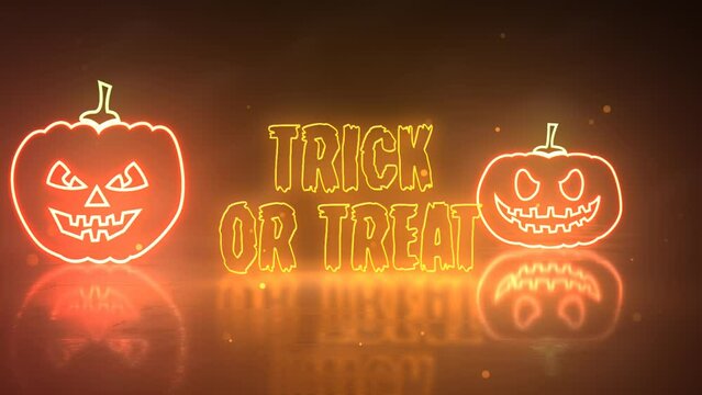Halloween Theme 3d Animation Video with text trick or treat and two glowing pumpkins