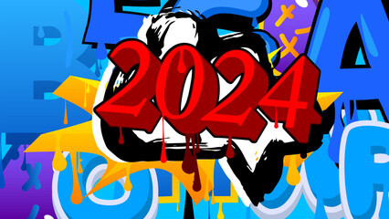 2024 Graffiti tag. Abstract modern holiday street art decoration performed in urban painting style.