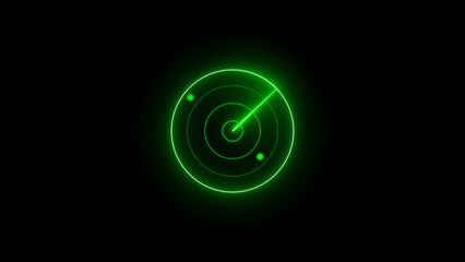 Radar screen animation, green color moving radar HUD