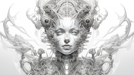 surreal feminine grace flowing with nature's elegance an artistic monochromatic 3d portrait for modern decor and licensing