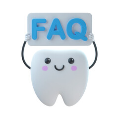 3d cute tooth cartoon character illustration holding faq board