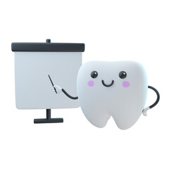3d cute tooth cartoon character illustration explaining