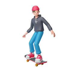Boy playing skateboard 3d illustration