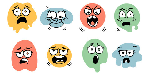 set of funny blob shape face. different type of face expression abstract collection