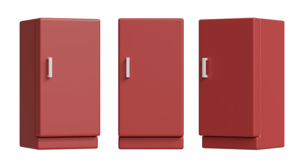 Set of red fridge isolated on transparent background, PNG, 3d render fridge, isolate fridge