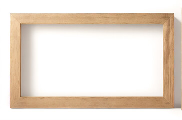 Leere hölzerne Bilderrahmen-Attrappe isoliert auf transparentem Hintergrund, horizontale Landschaftsgrafik-Vorlage für Foto, Bild, Bild, Wandkunst, Text, Zitat. Rahmen aus hellem Eichenholz.