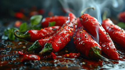 Hot red chili smoking or steaming
